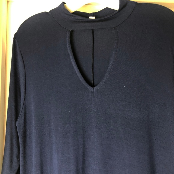 Blue Long Sleeve Neck Cutout Dress - Picture 4 of 4